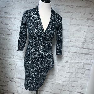 Anne Taylor Petite Black Gray Wrap Dress Sz 0